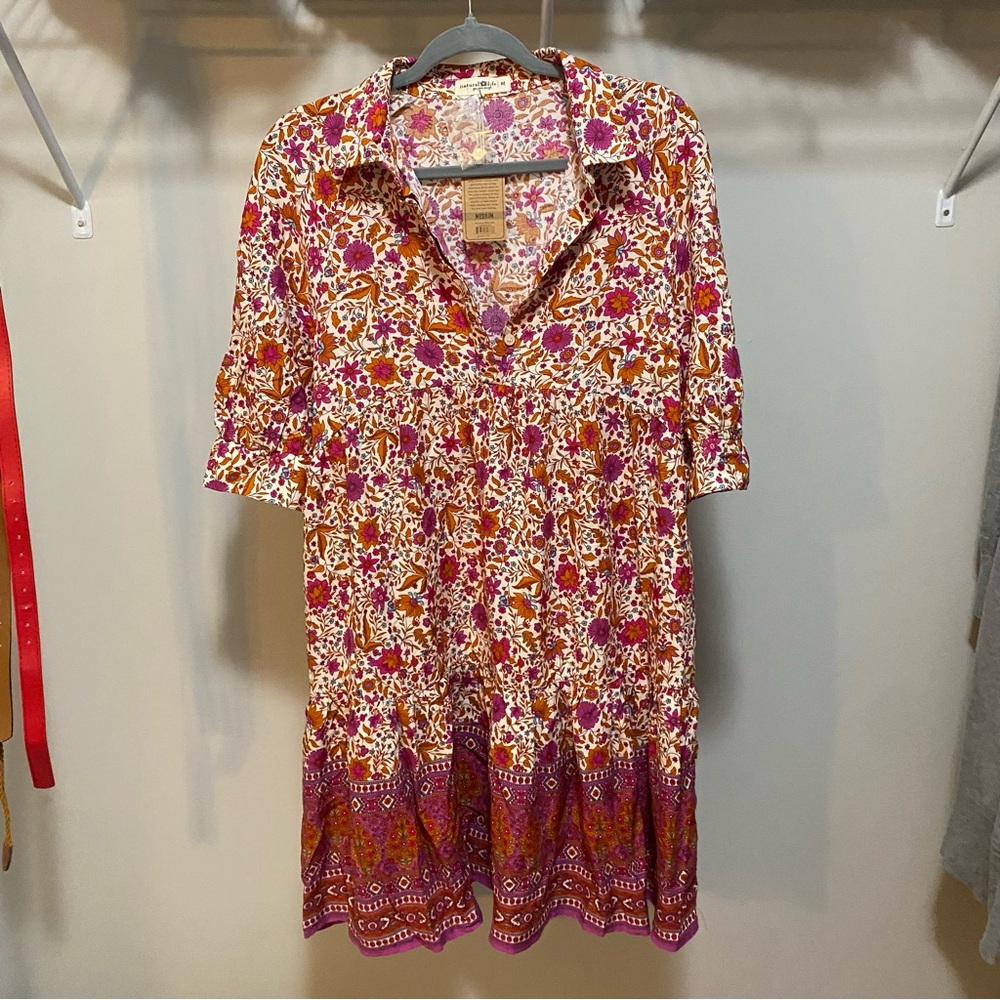NATURAL LIFE Becca Mini Dress cream pink floral border